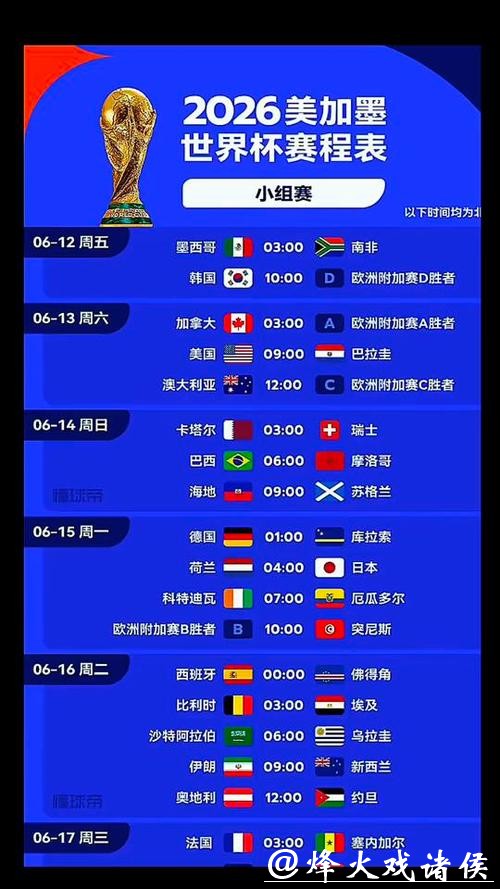 2026世界杯赛程时间表查询